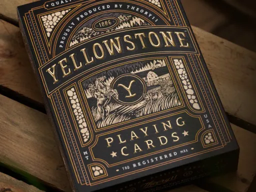 The perfect collectible and conversation piece for any fan of Yellowstone! Courtesy of Dutton Ranch the Yellowstone Premium playing cards are produced in collaboration with Yellowstone by Theory11.Explore the Dutton Ranch on your next game